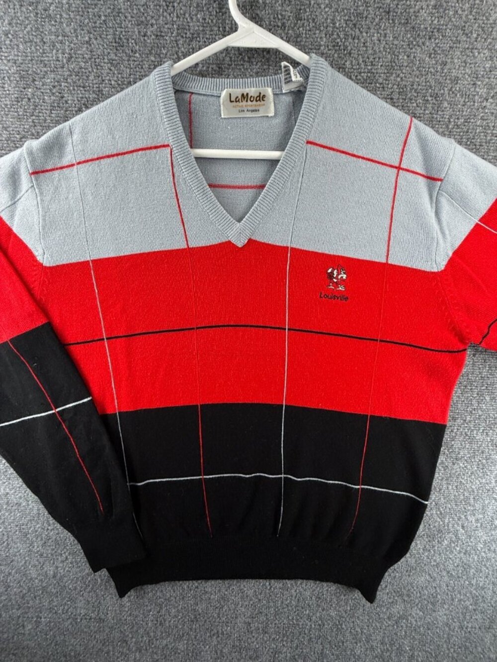VTG La Mode Louisville Cardinals Men Pullover Knit Sweater Size Large Gray Red